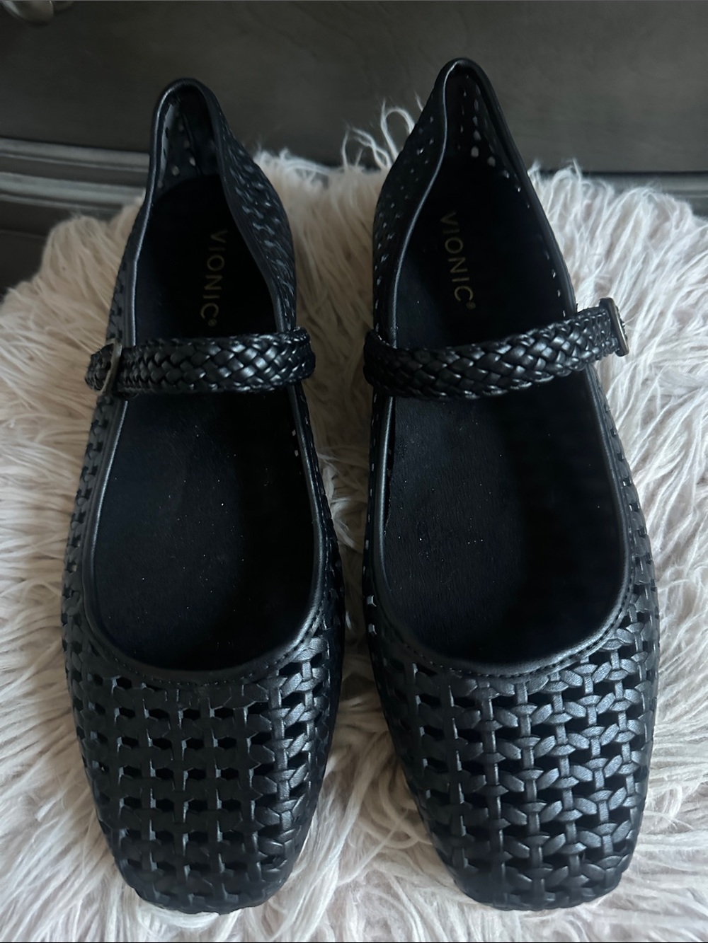 Vionic Black Woven Mary Jane Loafers